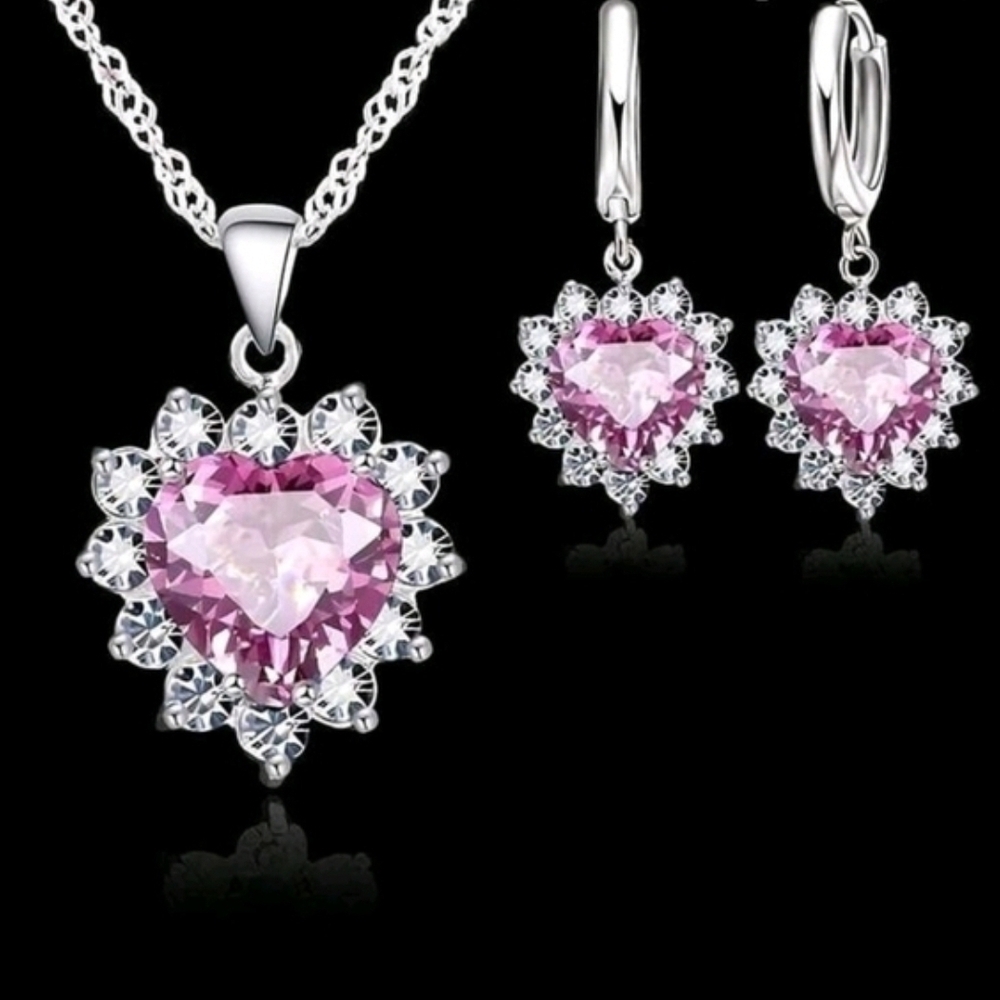 Elegant Pink Heart Jewelry Set